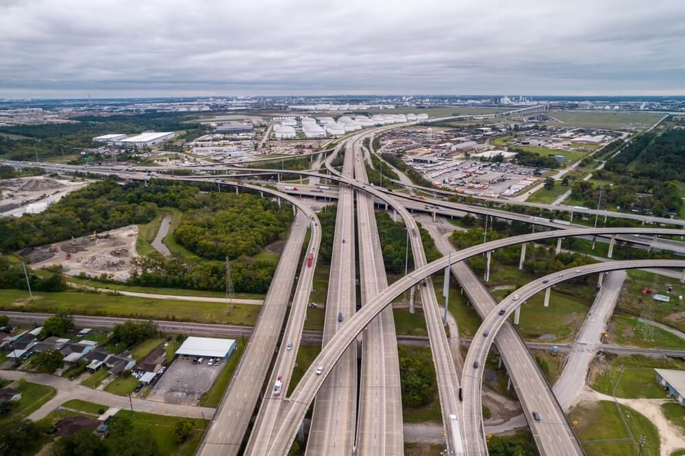 Junction with traffic in Dallas Texas.