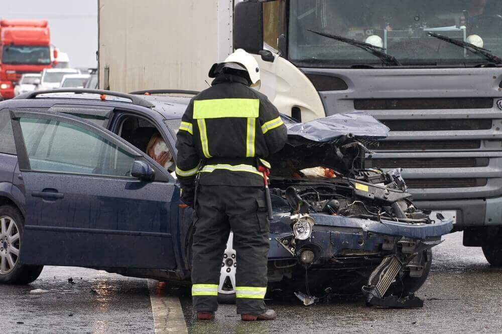 Car vs truck accident happening in the highway