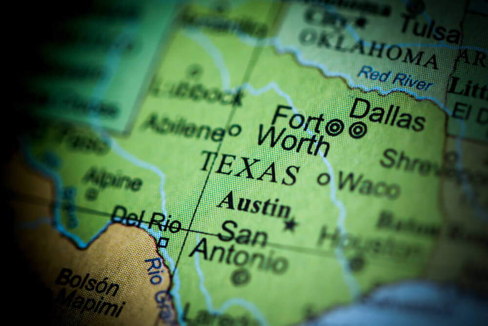 Texas map in focus